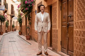 Agent immobilier devant un riad traditionnel à vendre dans la médina de Marrakech