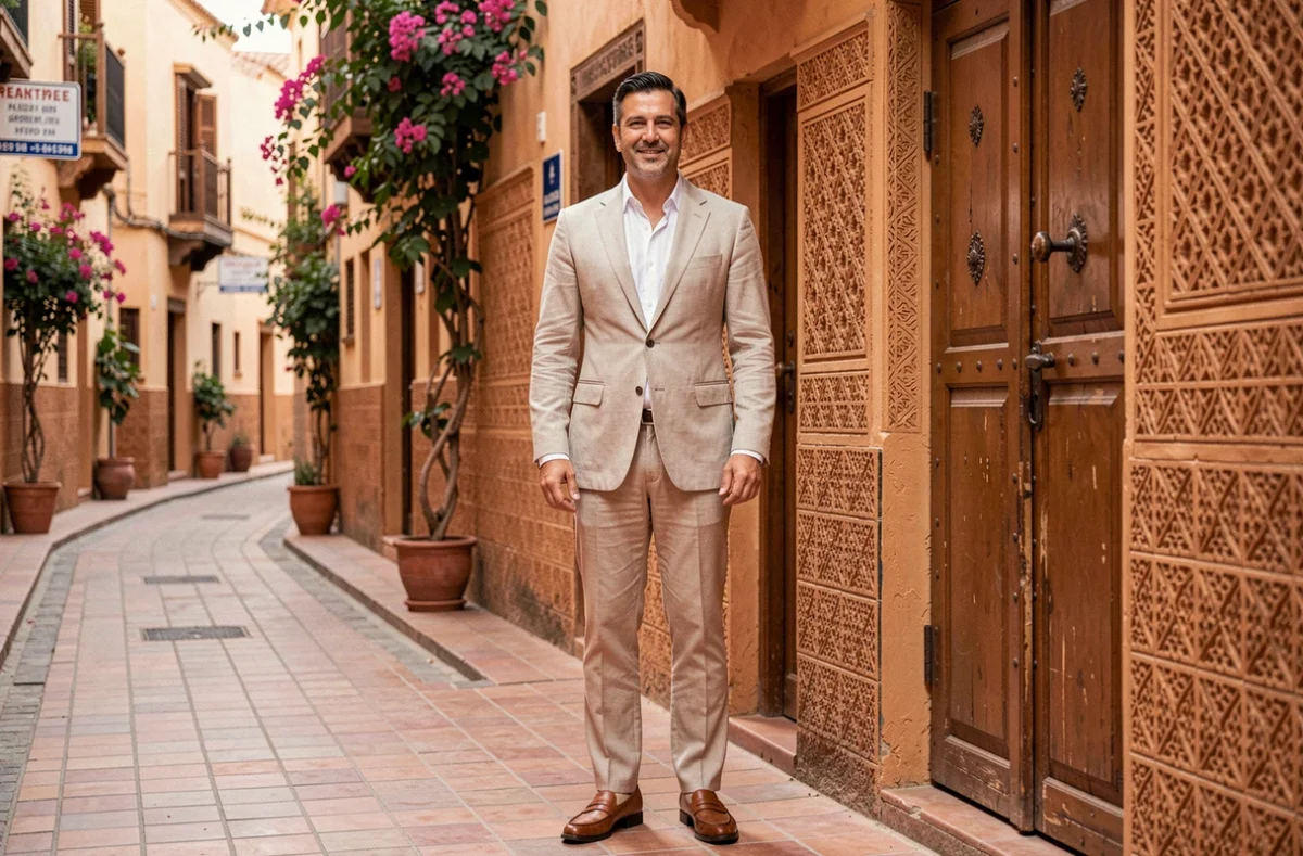 Agent immobilier devant un riad traditionnel à vendre dans la médina de Marrakech