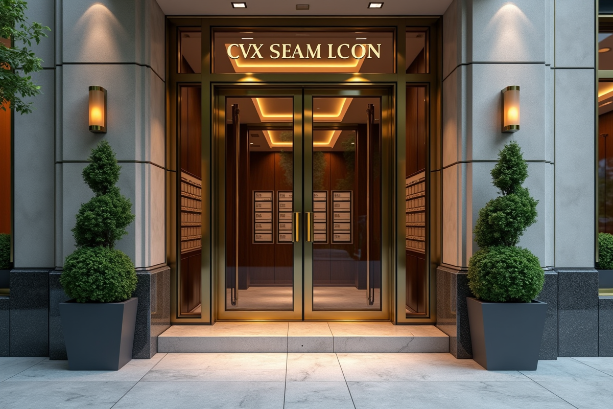 Entrée d un immeuble de luxe en ville avec façade élégante
