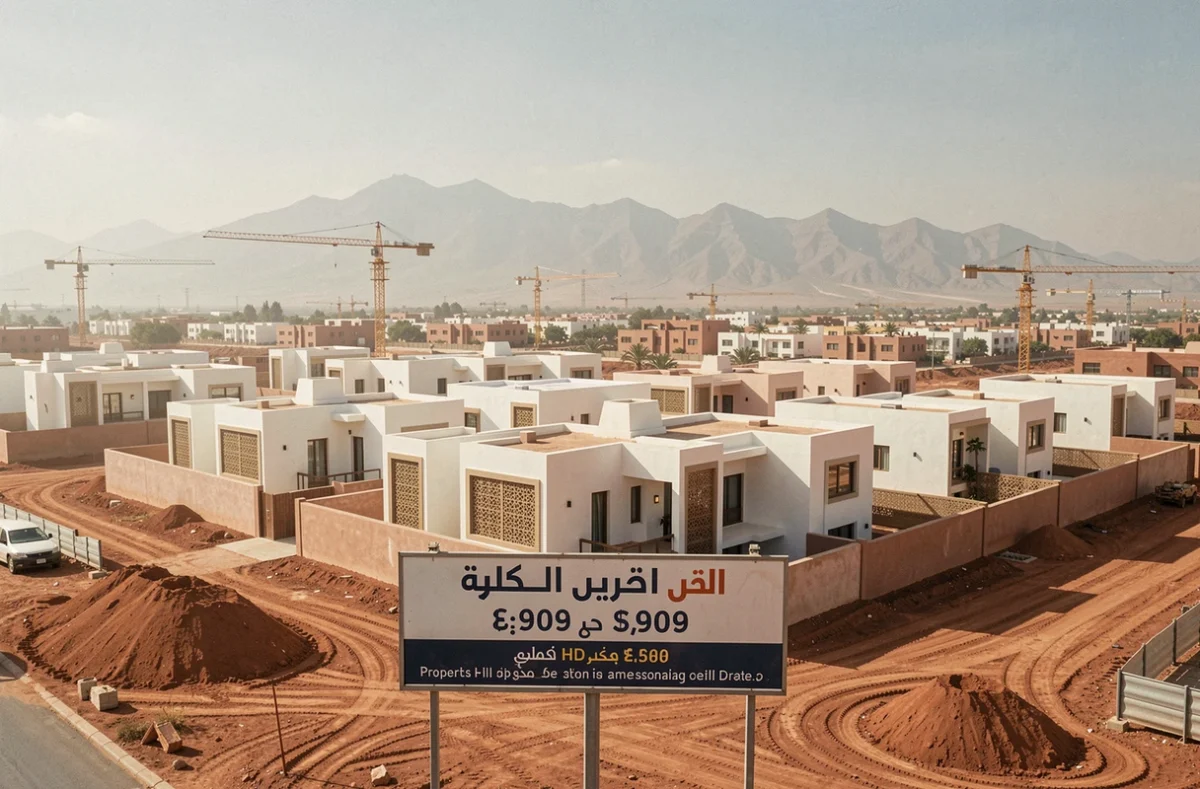 Nouveau quartier résidentiel en construction en périphérie de Marrakech avec hausse des prix immobiliers