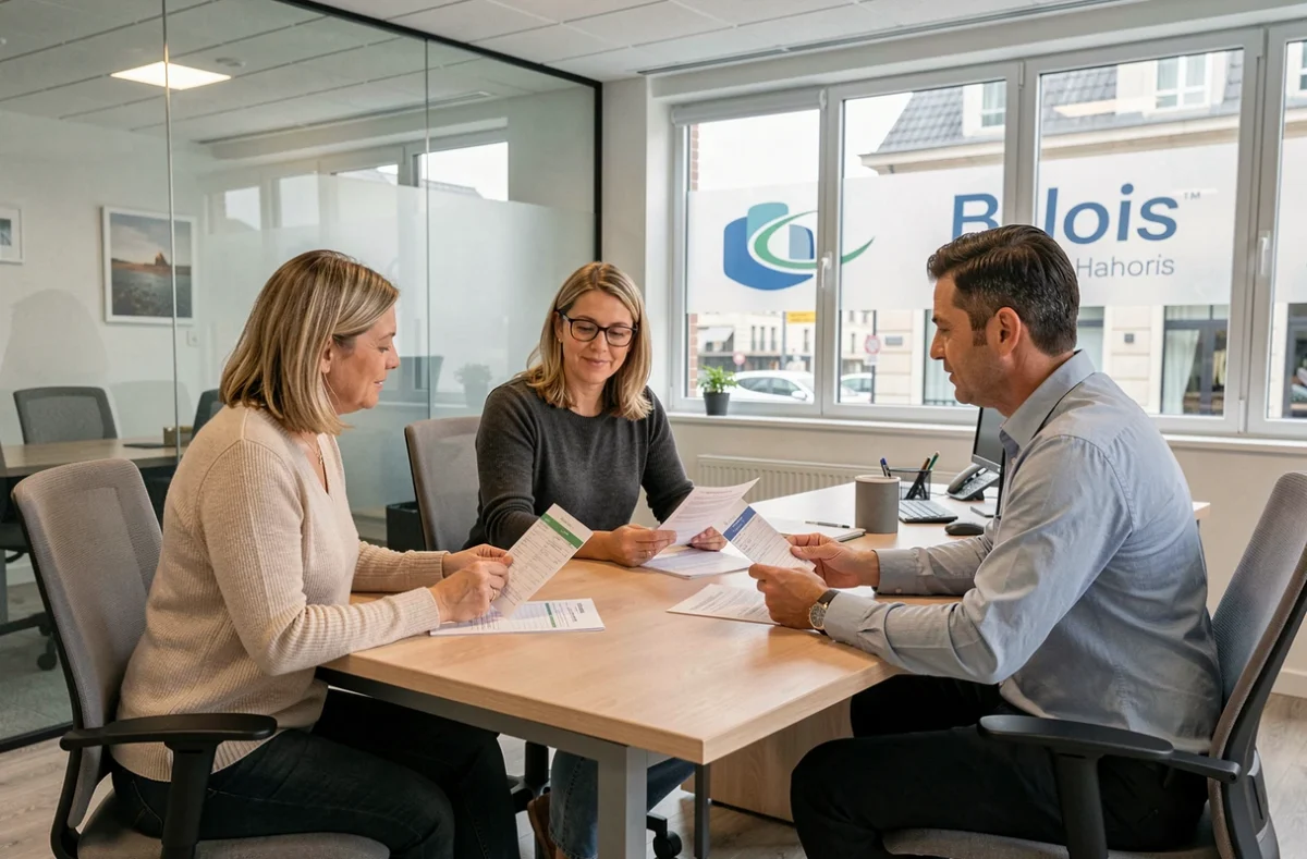Couple en rendez-vous avec un conseiller en assurance habitation à Blois