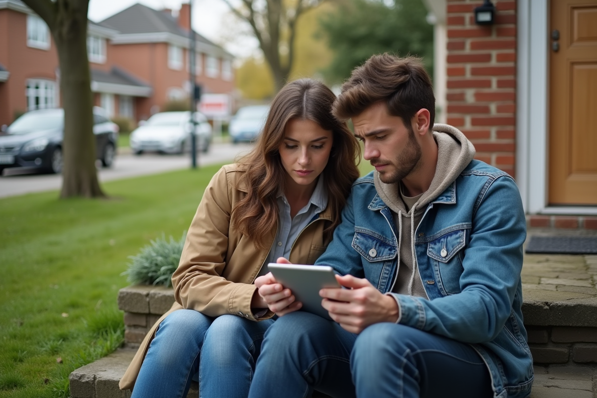 Jeune couple assis sur les marches d