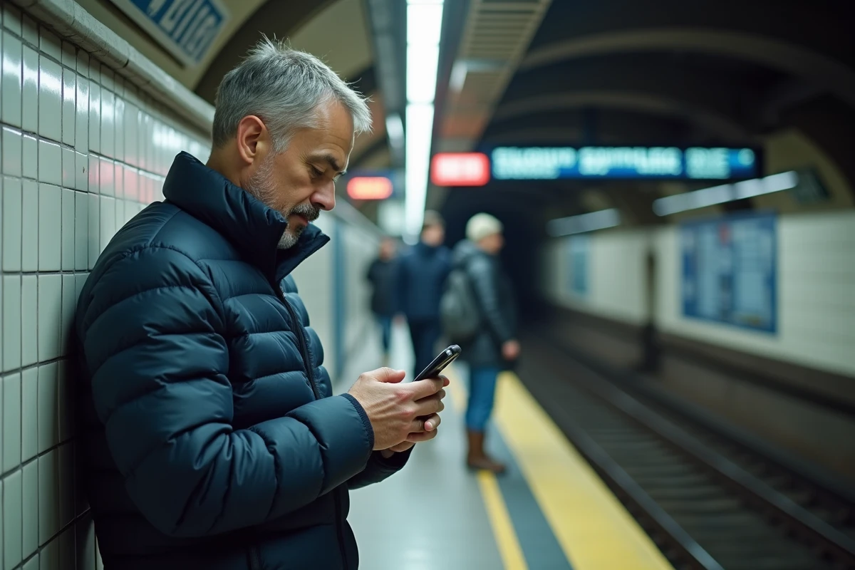 Voyageur sur le quai du RER à Créteil, représentant les transports en commun et la mobilité urbaine du quartier en 2026