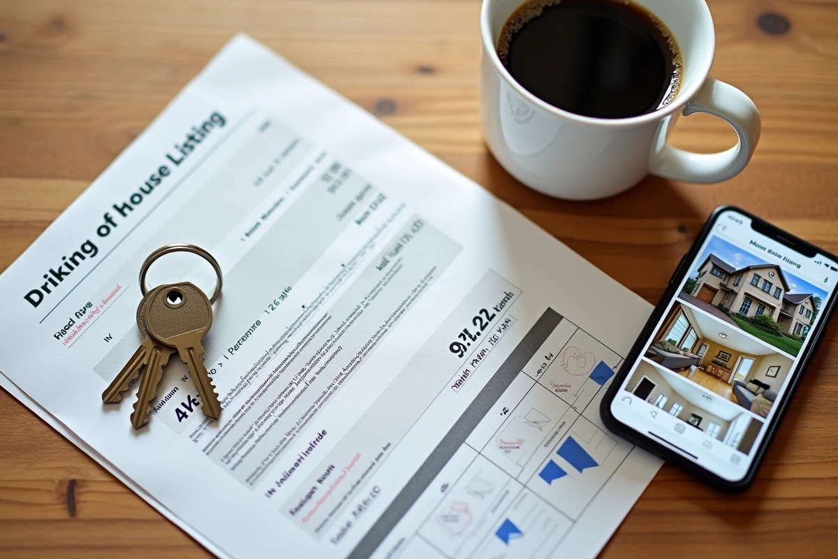 Documents de vente immobilière, clés de maison et smartphone sur une table en bois pour une vente urgente en Moselle