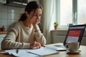 Femme frustrée face à un dossier de location refusé sur un site d'annonces immobilières