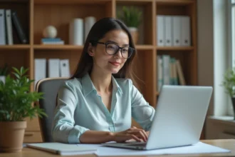 Femme au bureau à domicile travaillant sur son ordinateur