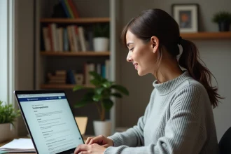 Femme utilisant le portail LOC annonces Mon compte pour accélérer sa demande de logement social sur un ordinateur portable