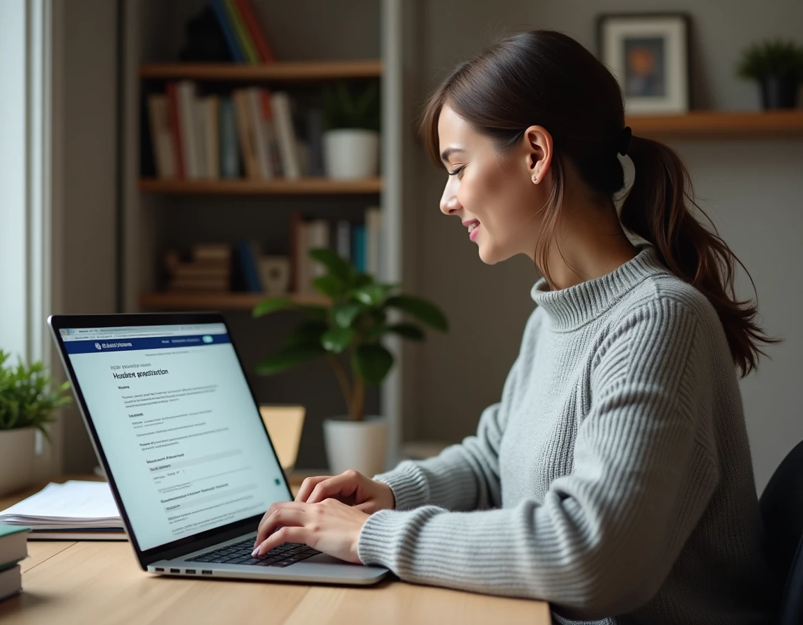 Femme utilisant le portail LOC annonces Mon compte pour accélérer sa demande de logement social sur un ordinateur portable