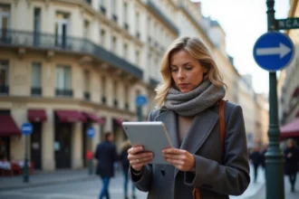 Femme d affaires regardant des annonces immobilières dans Lyon