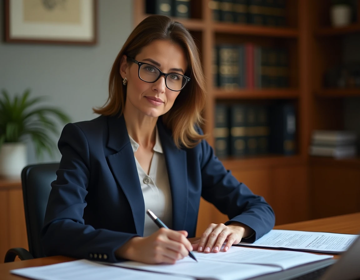 Femme notaire examinant un formulaire cerfa de demande d'état hypothécaire dans un bureau administratif
