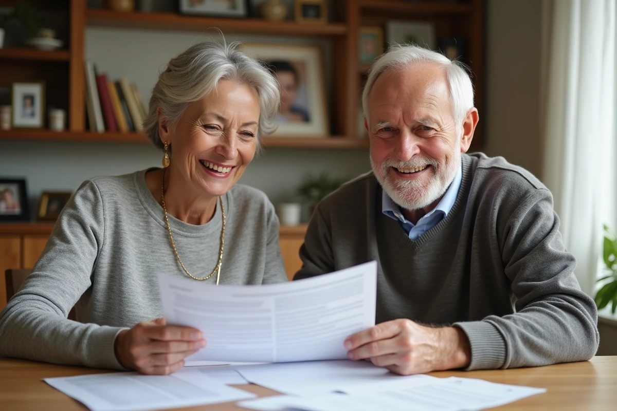 Femme d'âge moyen et père âgé discutant de documents à la maison