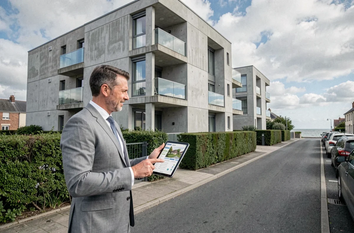 Conseiller Foncia Bretagne présentant une résidence en copropriété dans une ville bretonne