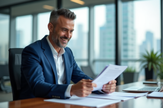 Homme d'affaires souriant dans un bureau moderne