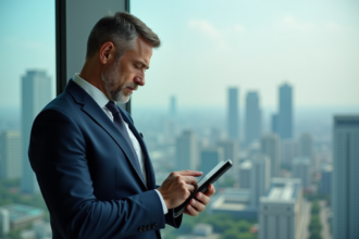Homme d'affaires en costume dans un bureau moderne