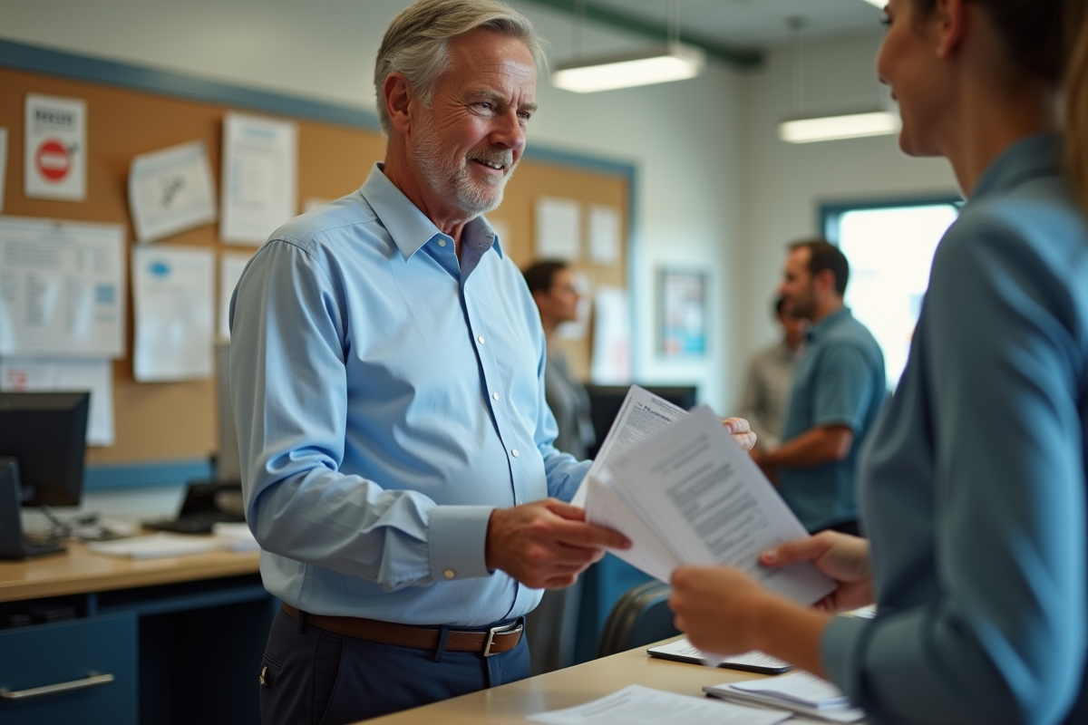 Homme remettant un formulaire de changement d