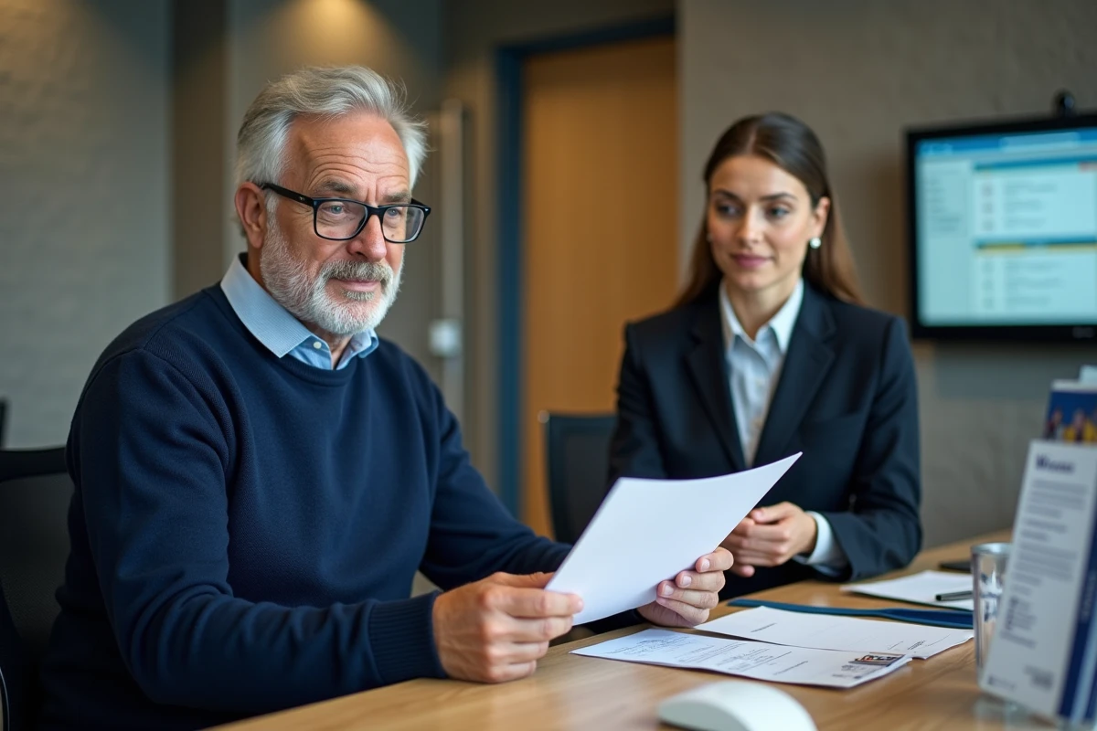 Homme parlant avec agent dans un bureau municipal