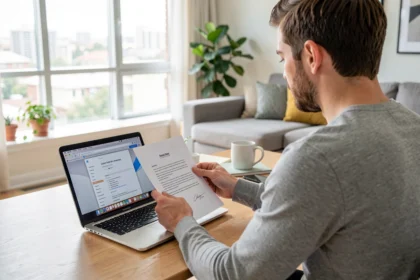 Locataire consultant un courrier de la CAF à son bureau