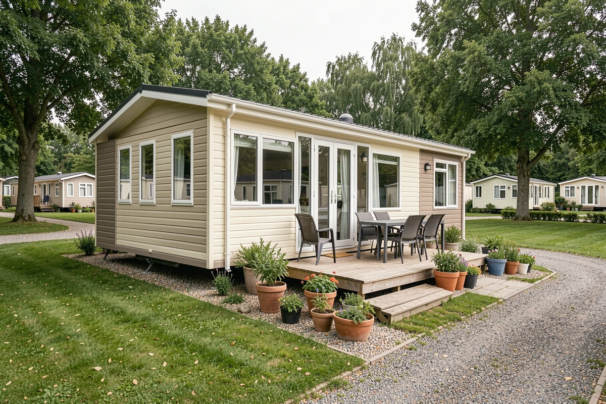 Mobil home moderne dans un parc résidentiel de loisirs, aménagé pour la location sous statut LMNP
