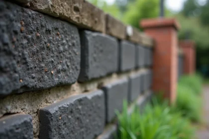 Gros plan sur un mur en mâchefer ancien montrant la texture poreuse et granuleuse caractéristique de ce matériau de construction