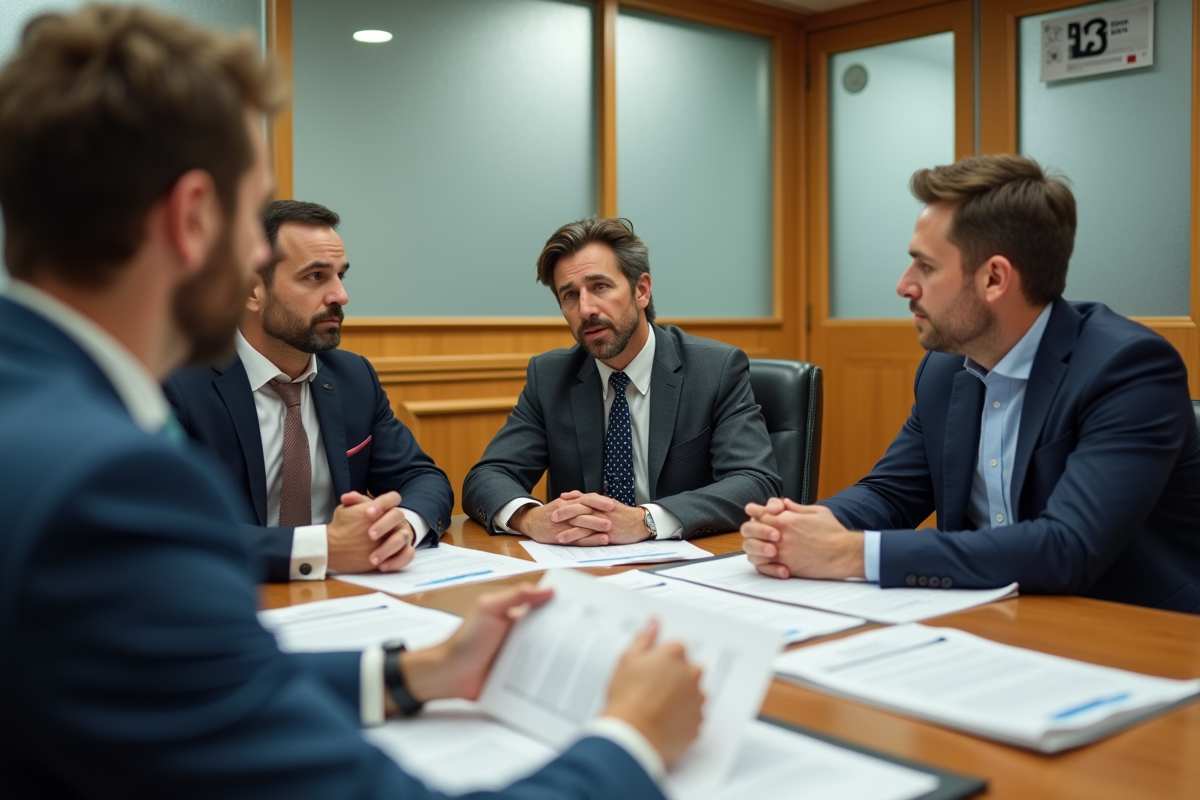 Trois membres de comité discutant de dossiers de logement